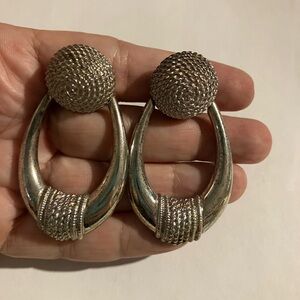 Vintage Silver Clip On Door Knocker Earrings
